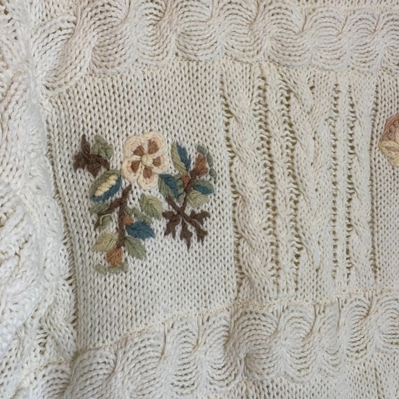 VTG Cable Knit Sweater Tunic/Dress S Floral Embroidered Indie Cottagecore Whimsy - Picture 4 of 10